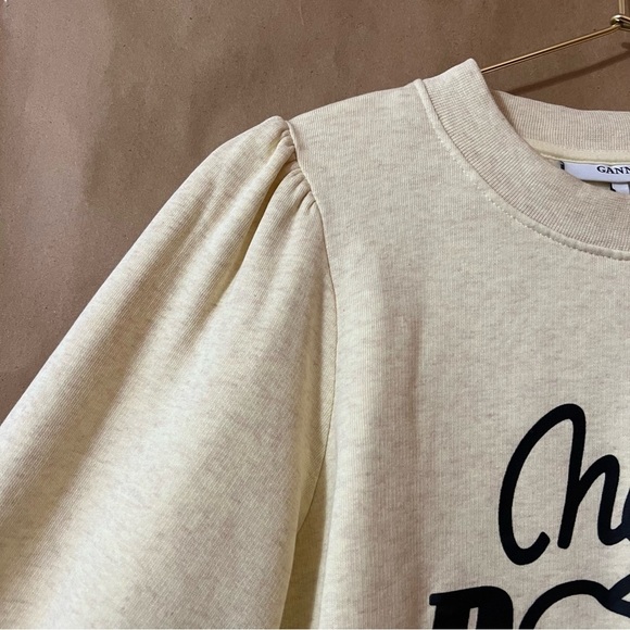 Ganni | Lott Isoli Cherry Bomb Puff Sleeve Sweatshirt Graphic Pullover Size L - Picture 8 of 14